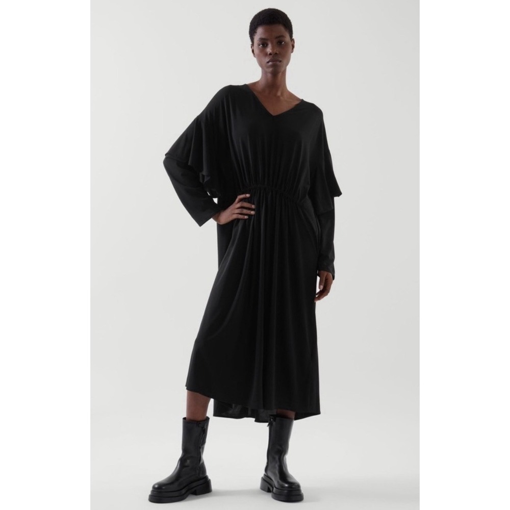 COS Black Oversized Midi Dress Sz S Architectural Minimalist Draped Japanese